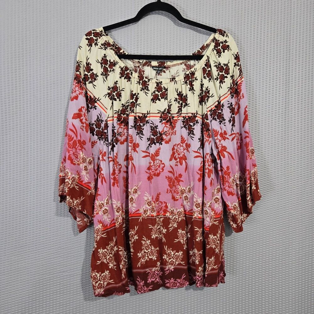 Unique Spectrum Womens Off-Shoulder‎ Oversized Tunic Top Size 2X Boho Maximalist